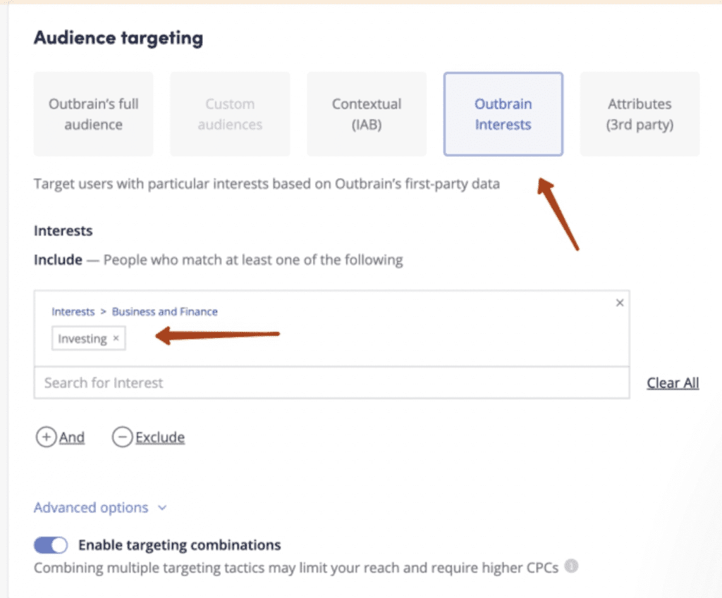 Audience targeting in Outbrain