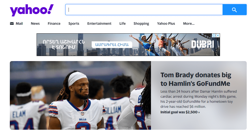 Yahoo search engine screenshot