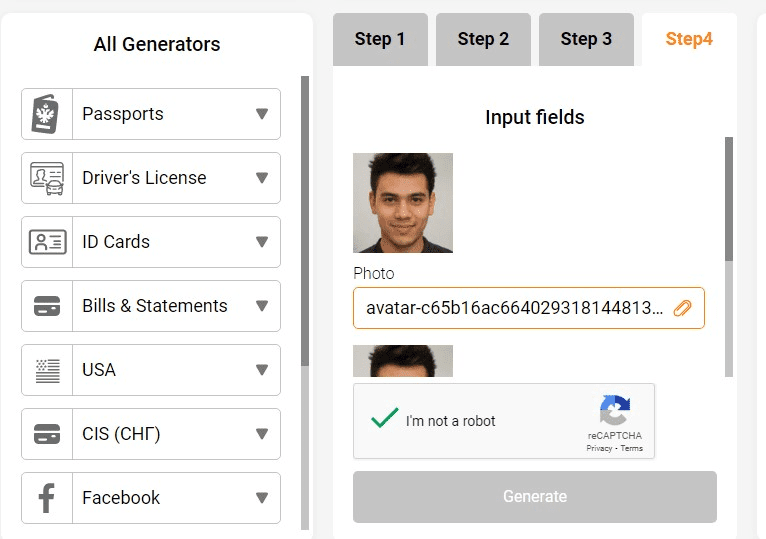 Upload a photo and choose document type