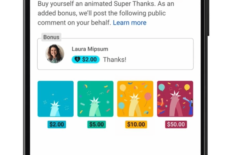 Donation size choice on YouTube