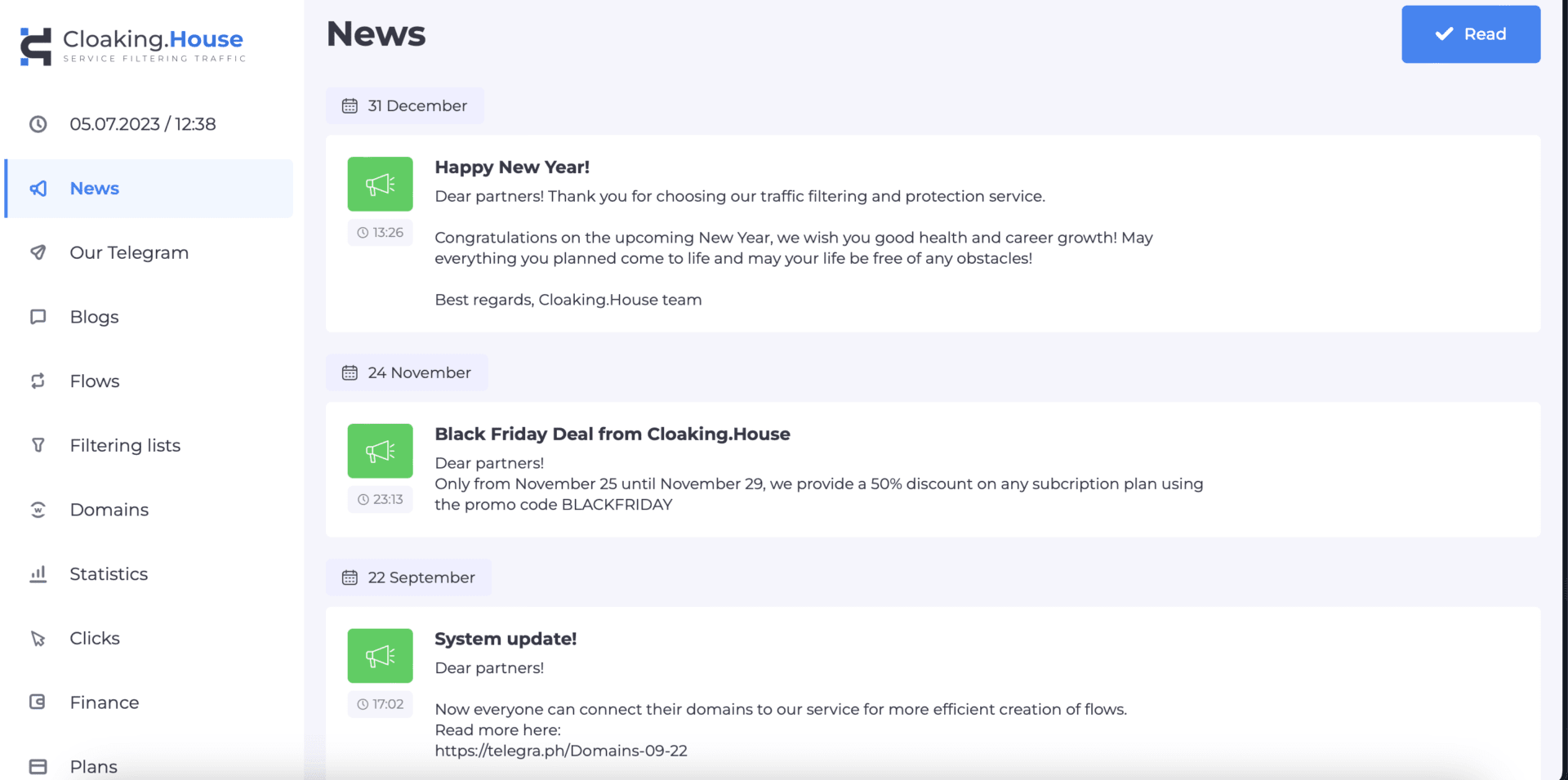 Cloaking.House News section