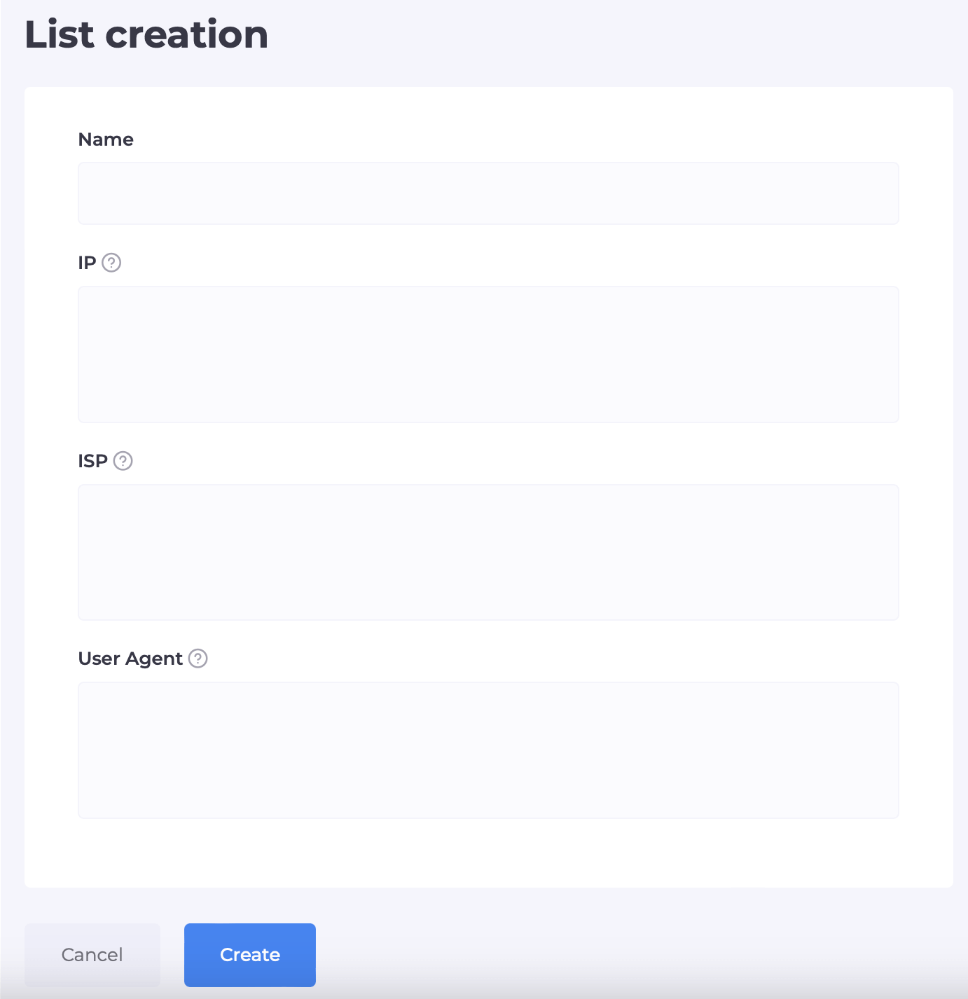 Cloaking.House 'List creation' window