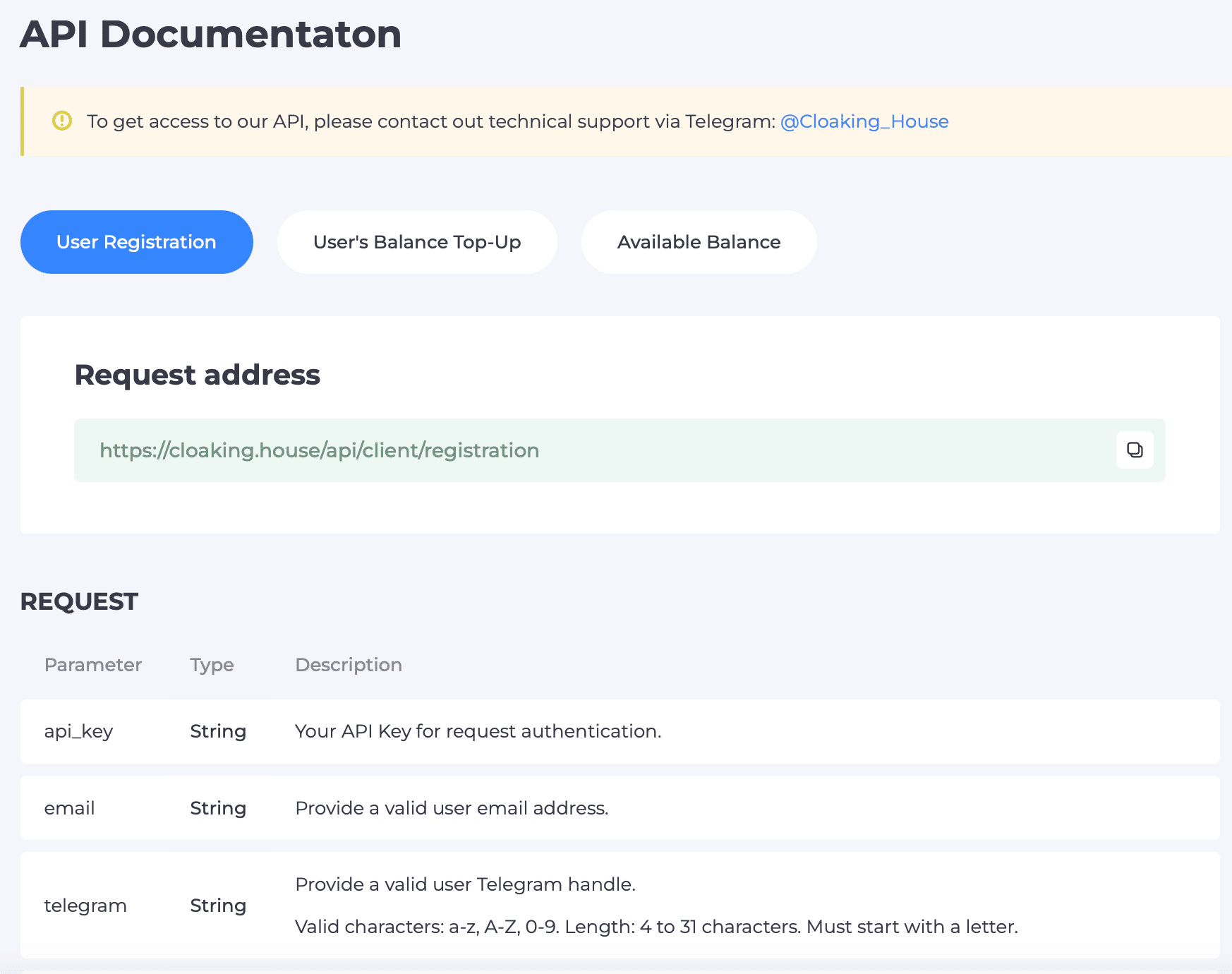 Technical documentation for setting up API integration.