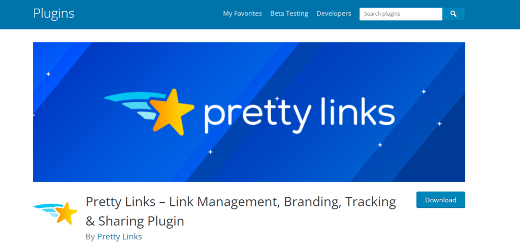 Pretty links homepage screenshot