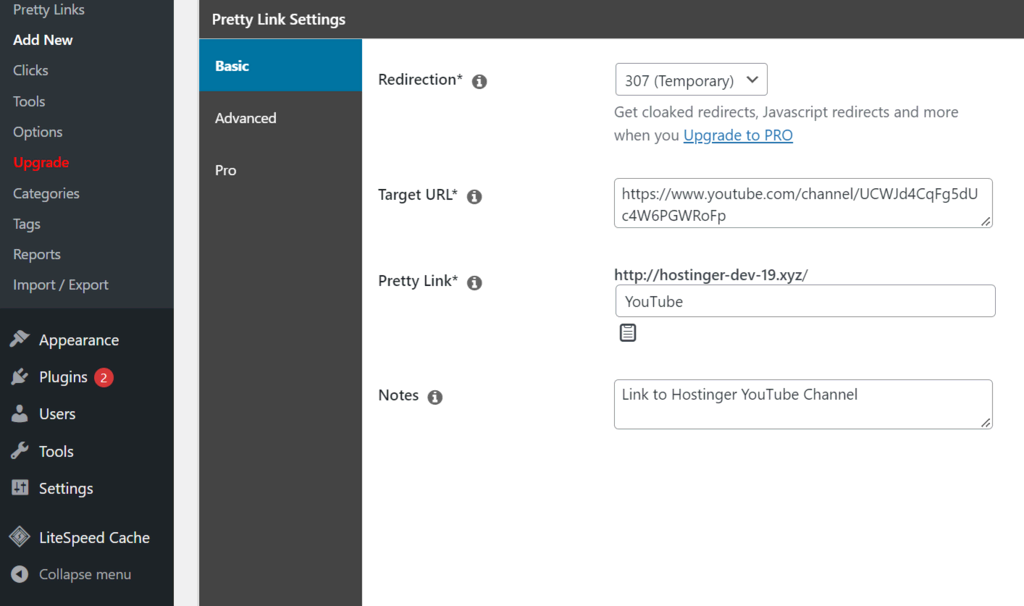 Pretty Links plugin for WordPress