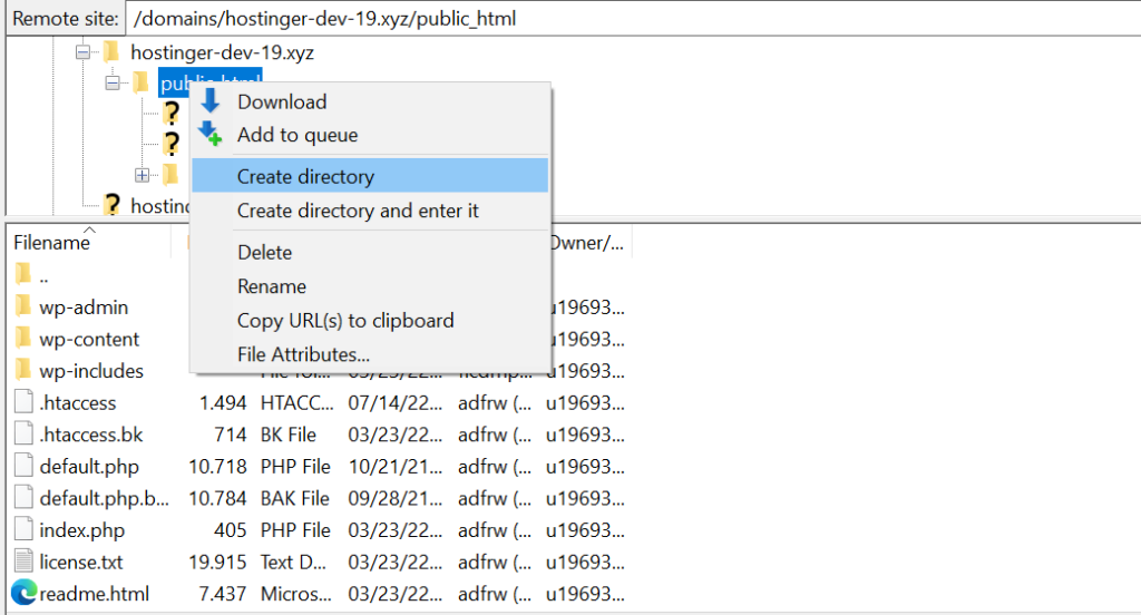 How to create a new folder under public html via ftp client