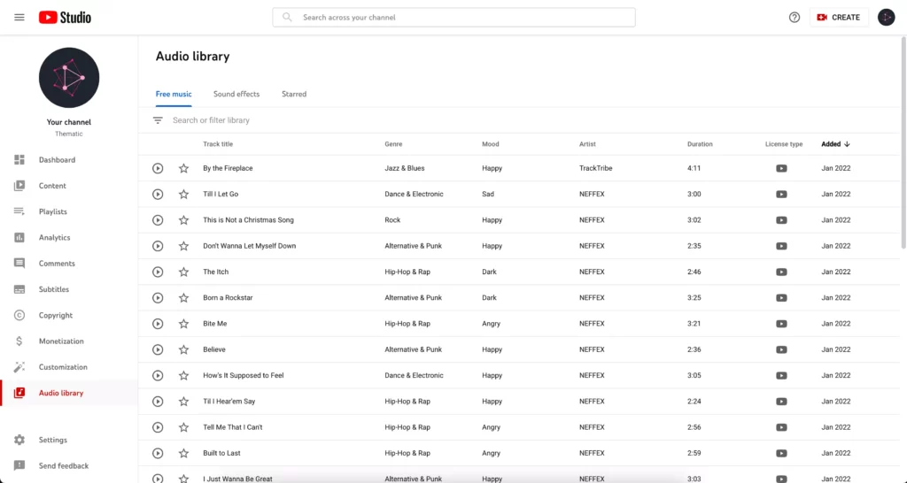 Audio Library on YouTube