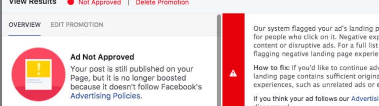 ad not approved on facebook ads