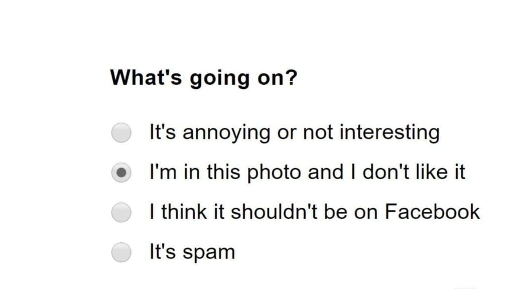 facebook asking about a report action