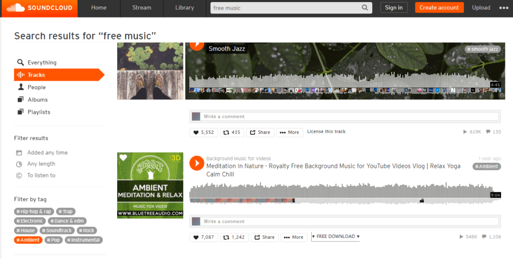SoundCloud free music page