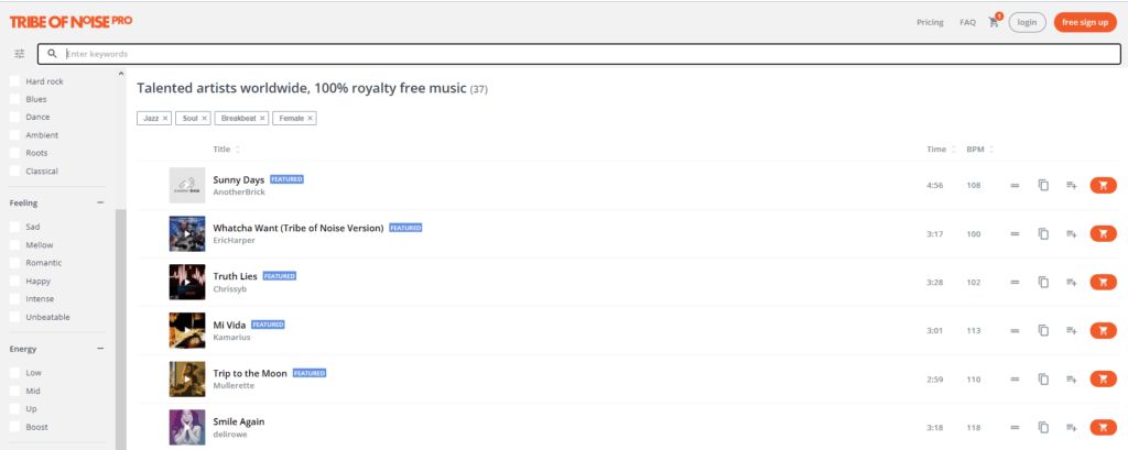 freemusicarchive interface screenshot