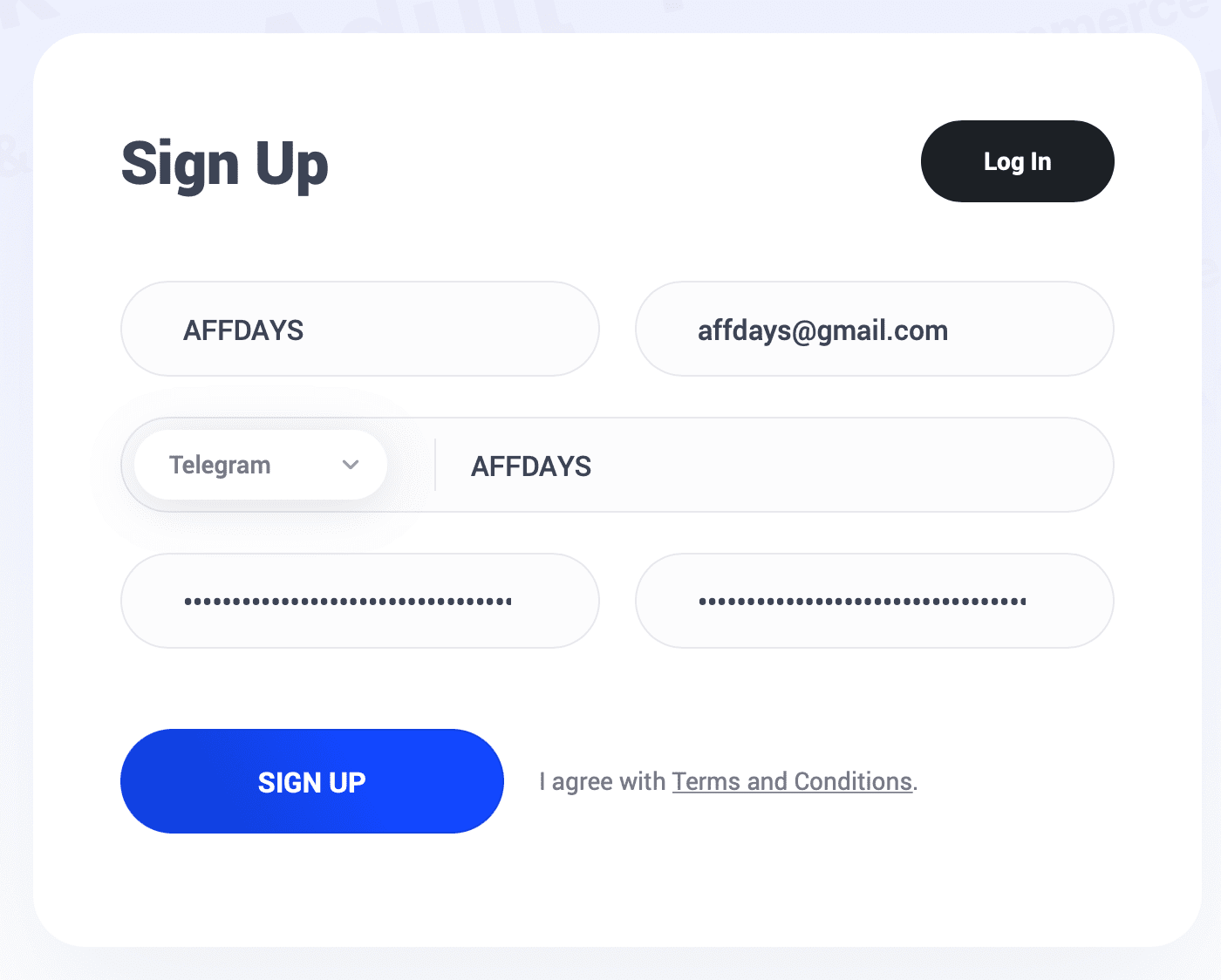 sign up tab