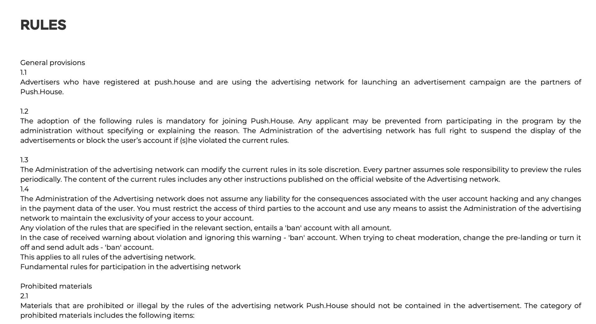 Push.house rules page