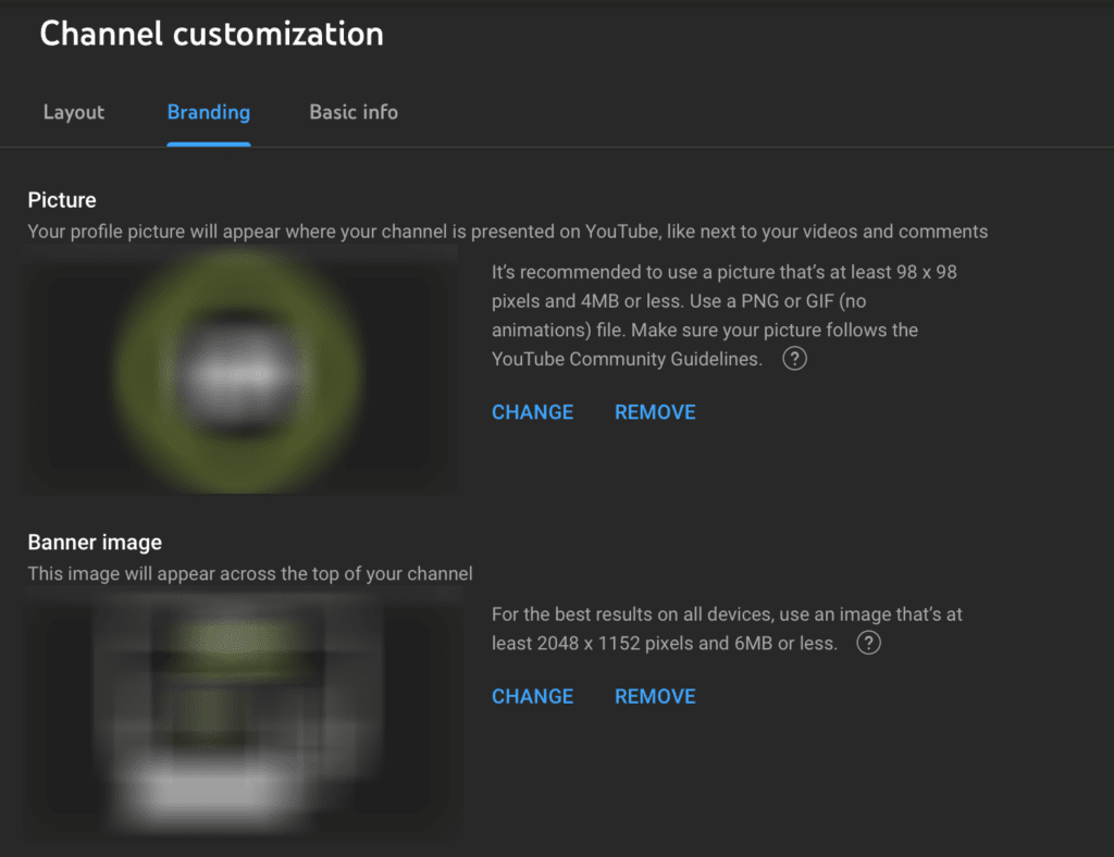 channel customization page on YouTube