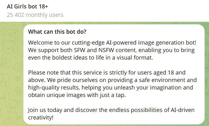 AI girls bot in telegram for NSFW AI image generation