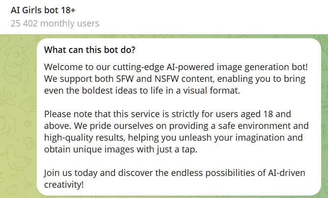 AffDays AI girls bot in telegram for NSFW image generation