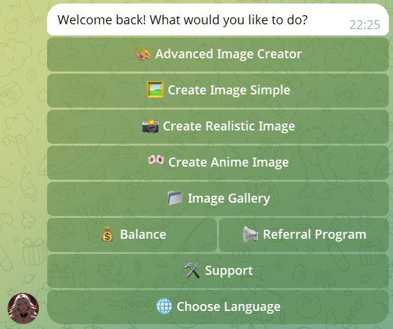 the ai girls telegram bot main menu