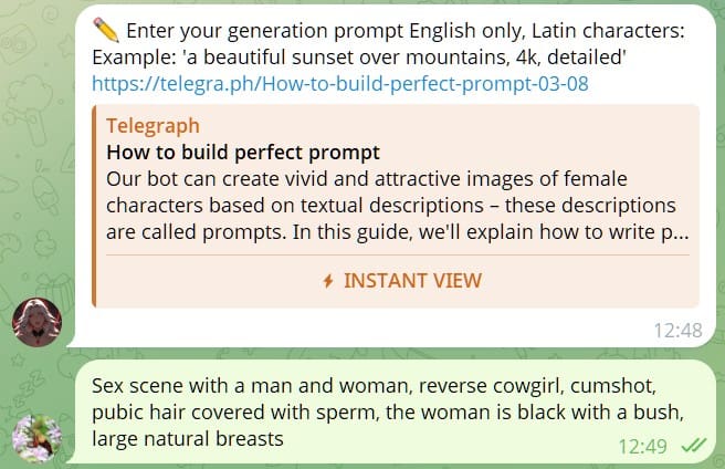 AffDays the simple image creation in the ai girls bot