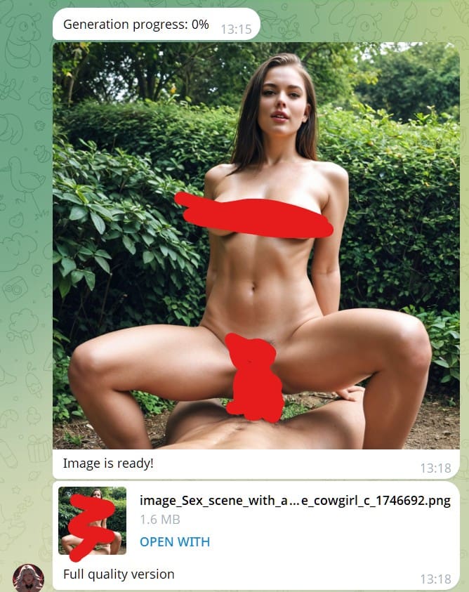 AffDays the result of the nsfw image generation by the ai girls telegram bot