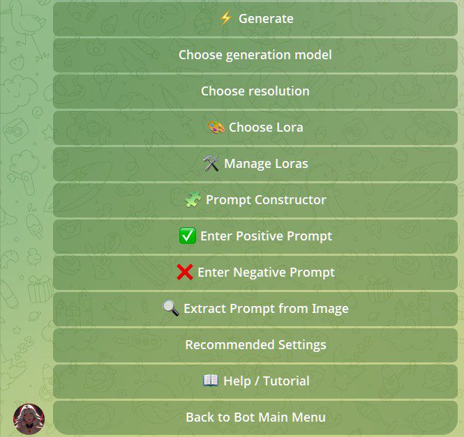 main settings of the advanced generation in the ai girls telegram bot