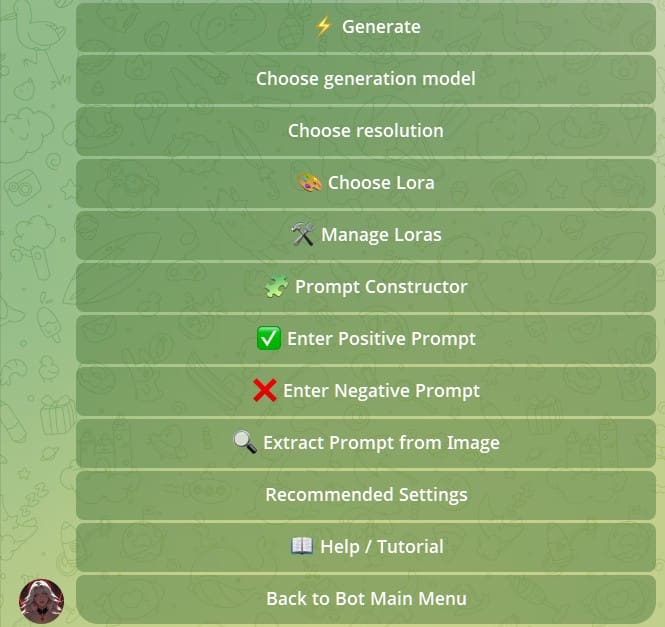 AffDays main settings of the advanced generation in the ai girls telegram bot