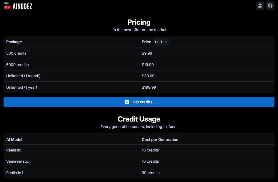 paid plans of the AINUDEZ service