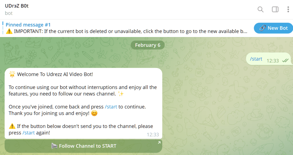 undrezz telegram bot greeting message