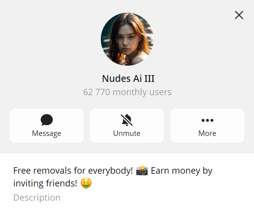Nudes Ai bot profile screenshot