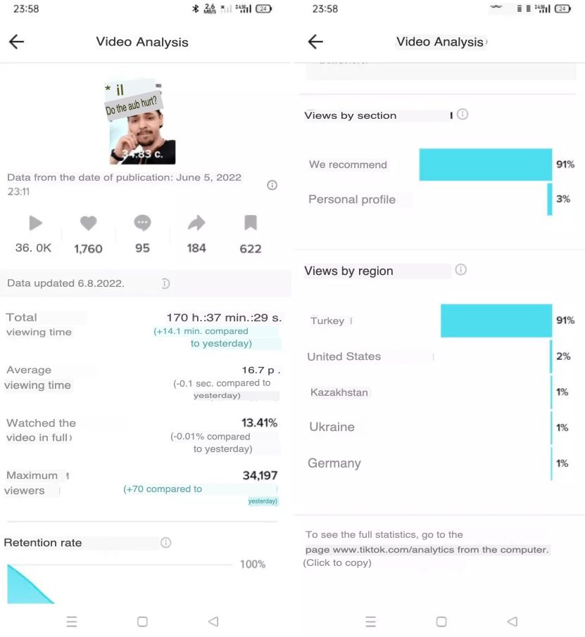statistics from an ad campaign on tiktok