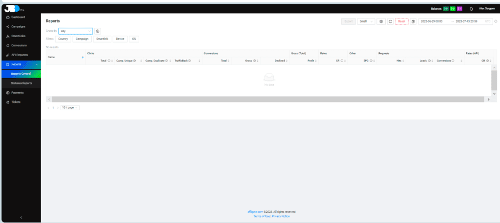 reports tab
