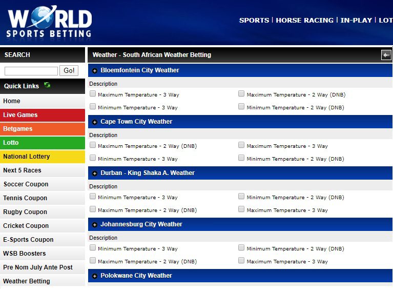 Betting on Weather Conditions example
