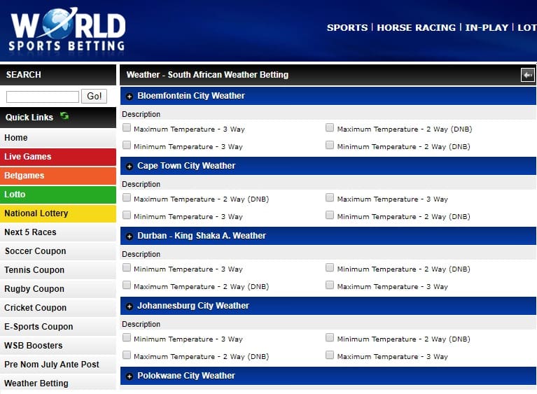 Betting on Weather Conditions example