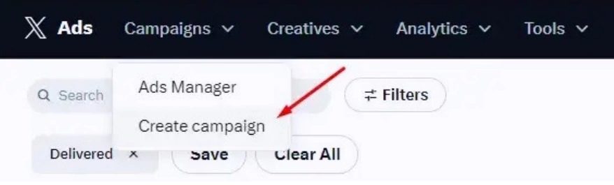 "Campaigns" section on Twitter ads webpage