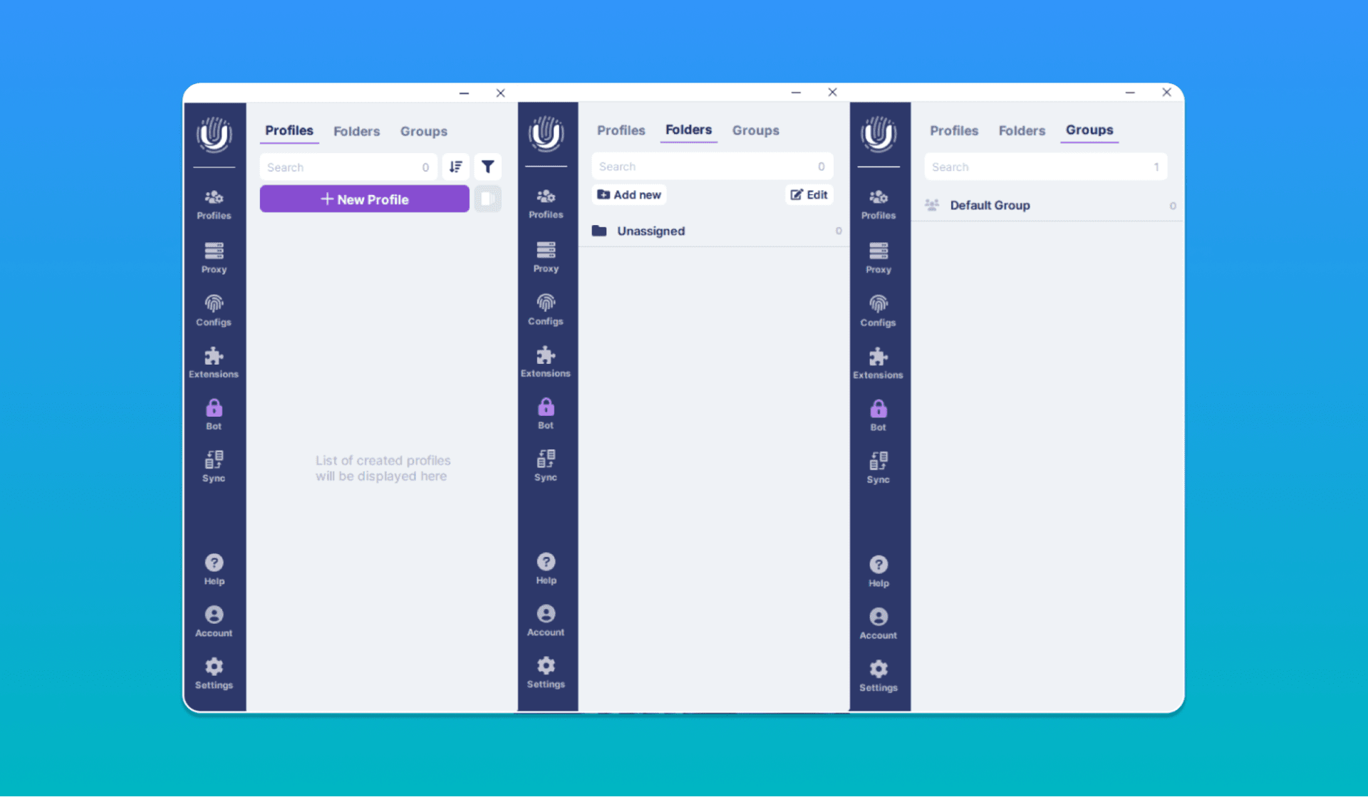 Undetectable 'Profiles', 'Folders', 'Groups' tabs