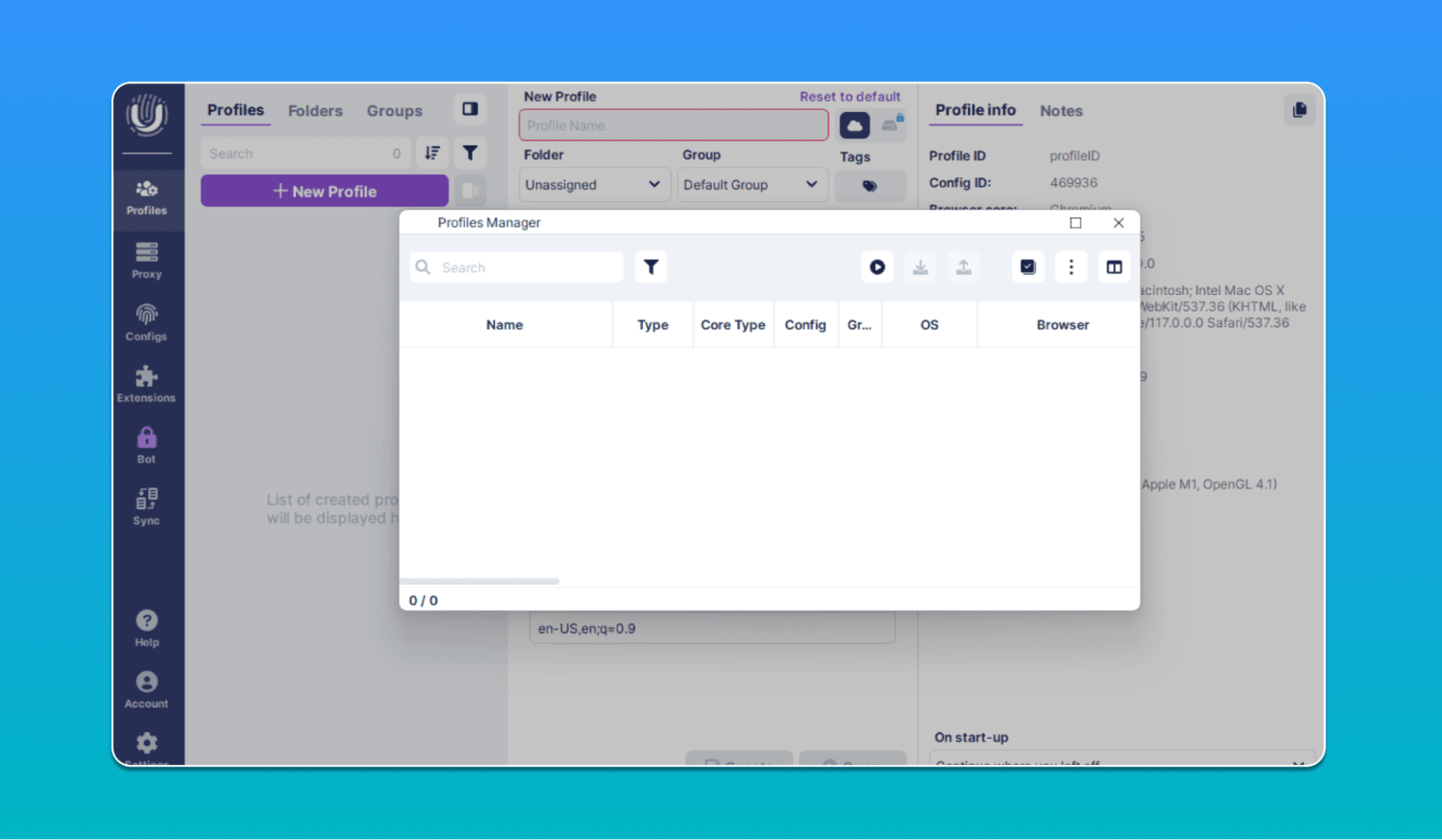 Undetectable ‘Profile Manager’ window