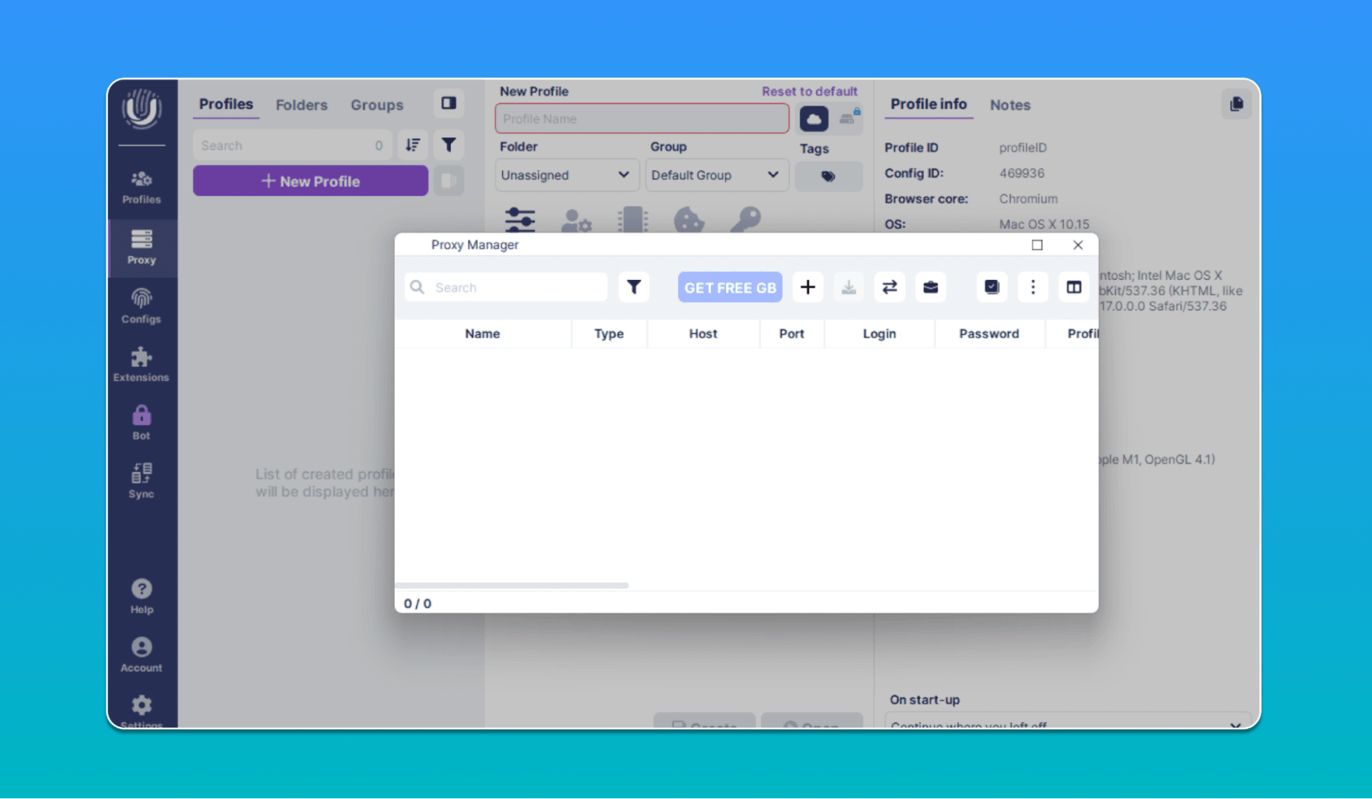 Undetectable 'Proxy manager' window