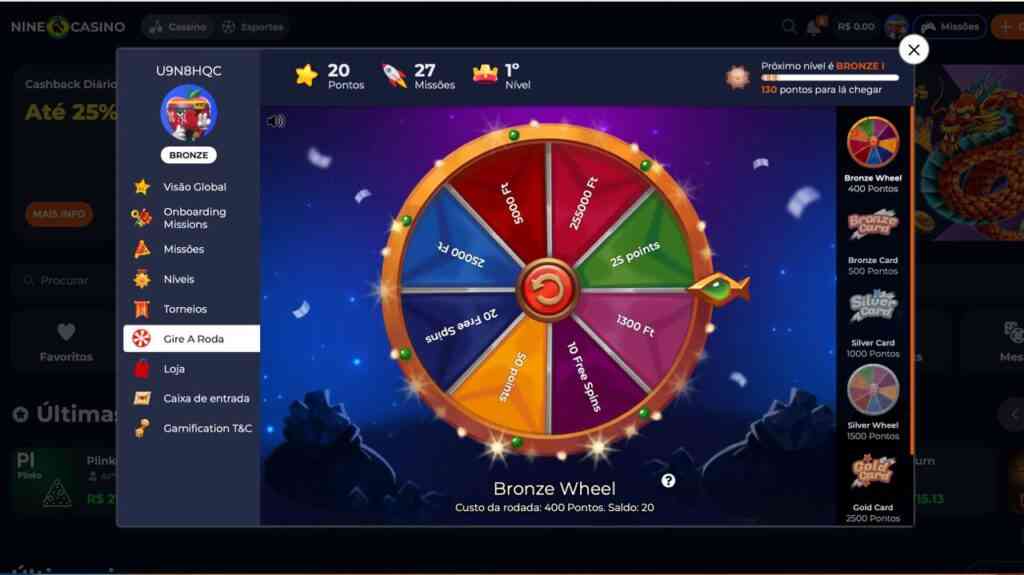 NineCasino bonuses page
