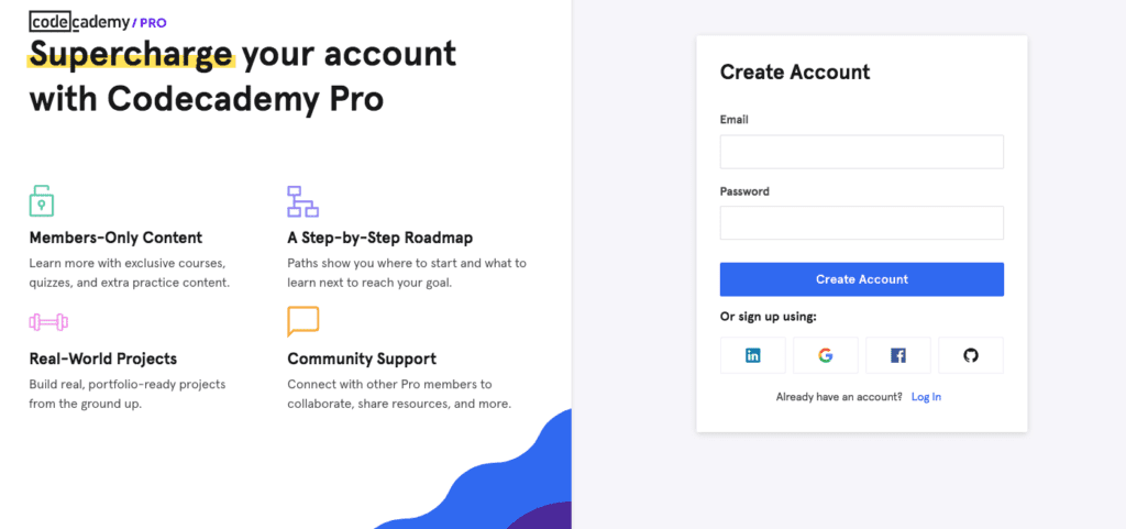 Codeacademy registration page