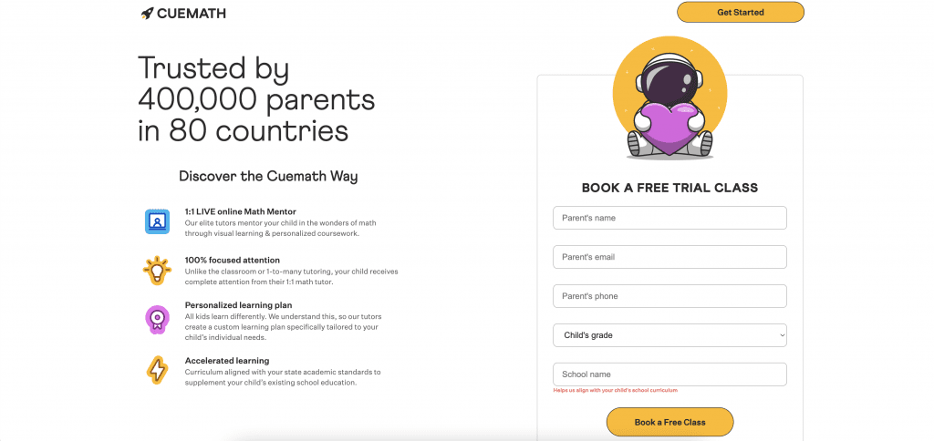 CueMath registration page