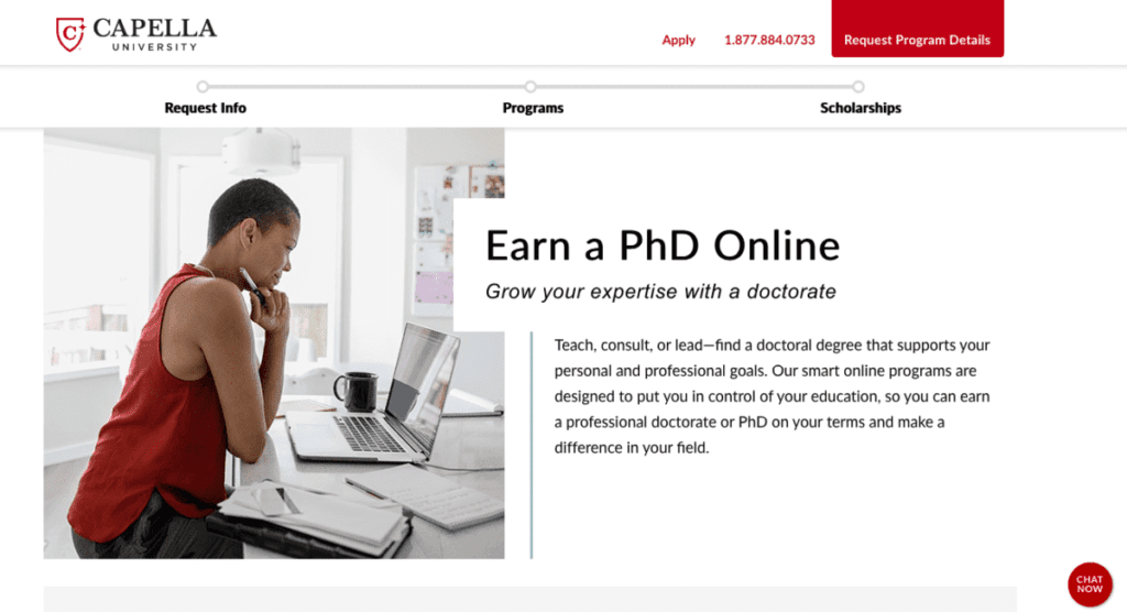 Capella University website screenshot