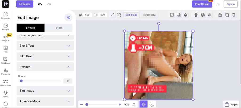 Pixelied interface