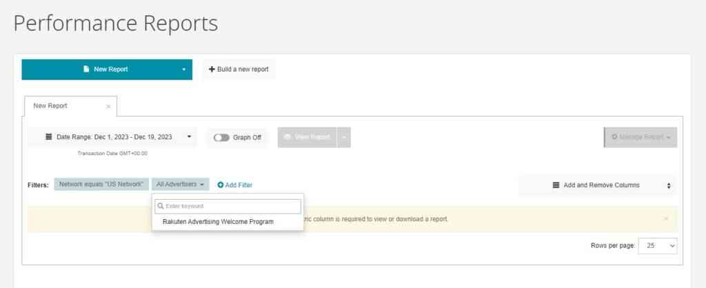 screenshot of performance reports in the lego affiliate program