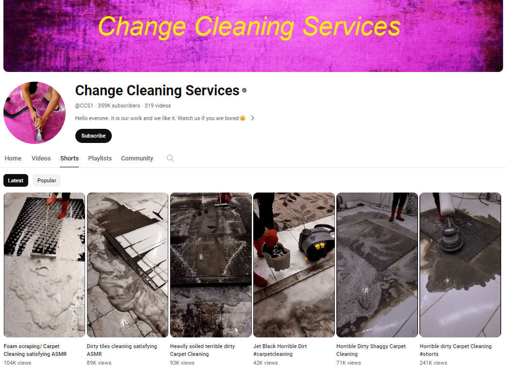 "Change Cleaning Services" YouTube channel screenshot