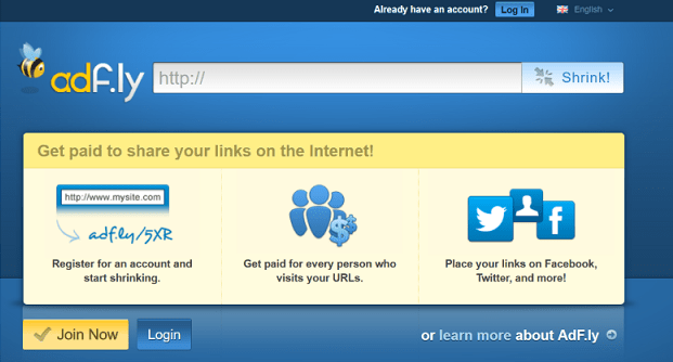 screenshot of Adf.ly homepage