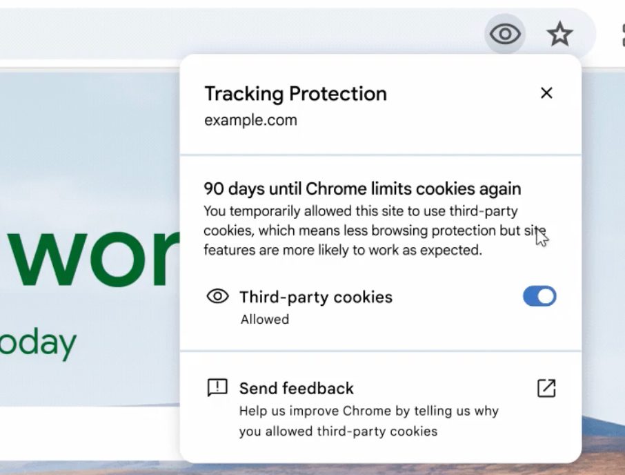 a screenshot from google chrome describing tracking protection in action