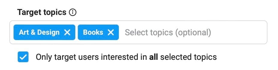 targeting boxes in Telegram Ads interface (target topics)