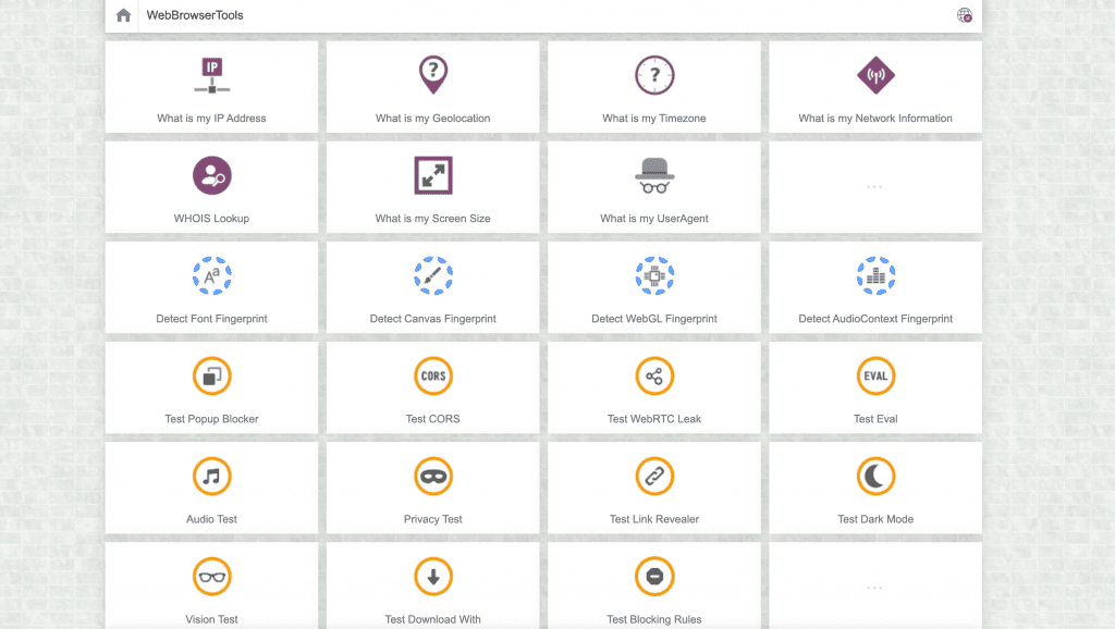 webbrowsertools homepage screenshot