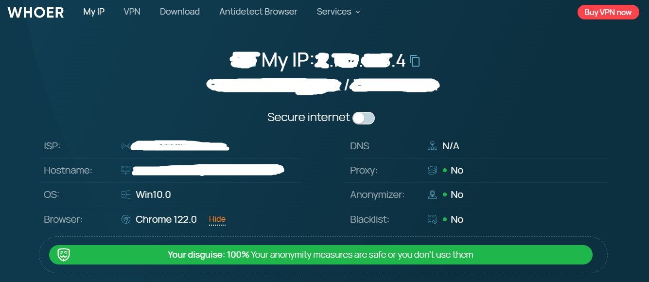 whoer homepage screenshot
