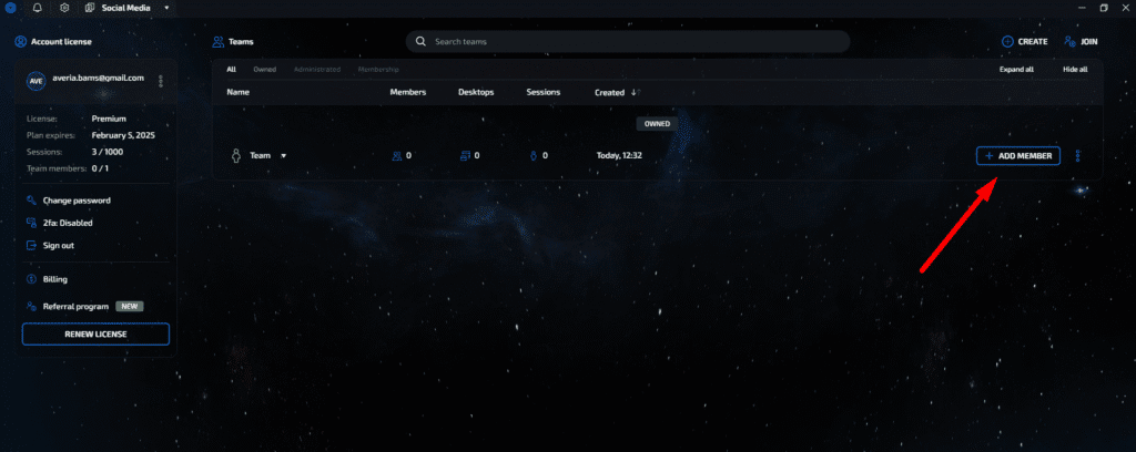 a tab where you can invite participants