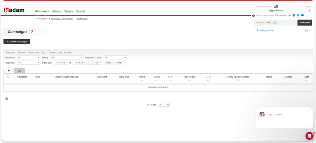 personal account main page